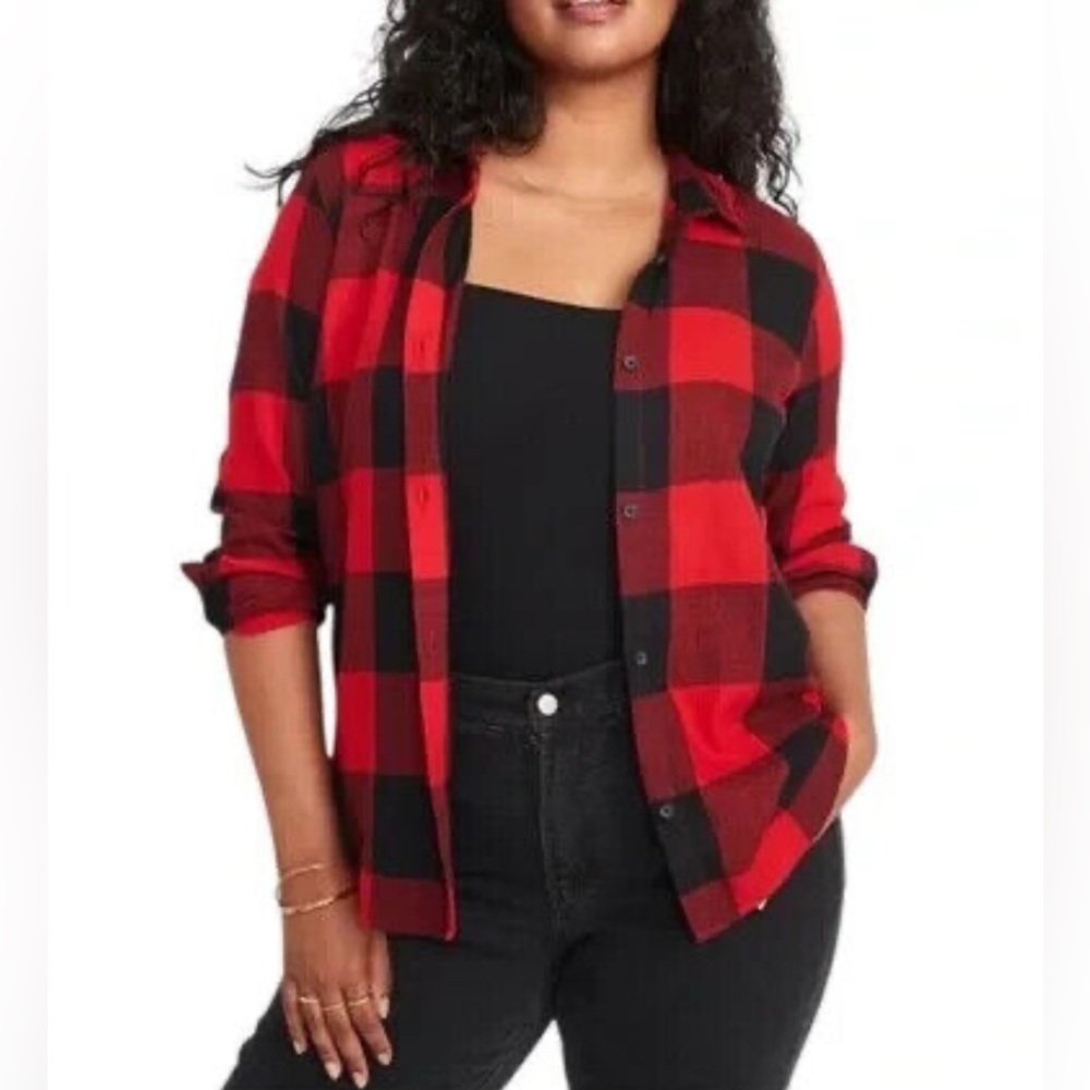 Tommy Hilfiger Red Black Buffalo Plaid Button Down Top 100% Cotton Size Medium